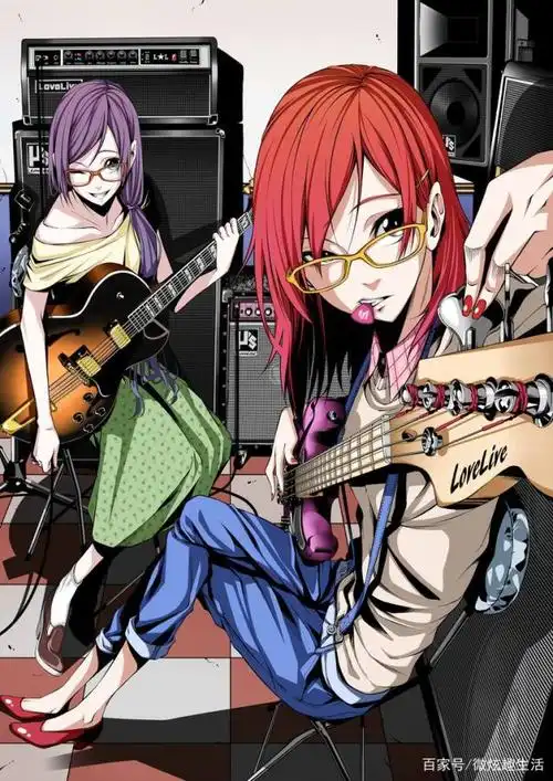 动漫图集:手指游走在琴颈处从而奏响音乐的"贝斯"少女
