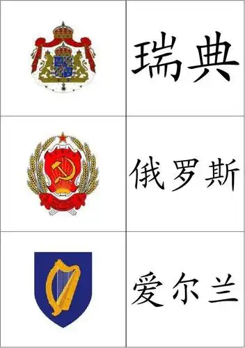幼儿识字卡片配图:世界各国国徽类