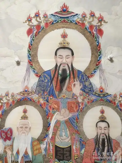 三清道祖神像绢布工笔