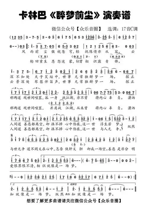 【双指琴】【卡林巴琴】《醉梦前尘》演奏示范教学(附视频和曲谱)