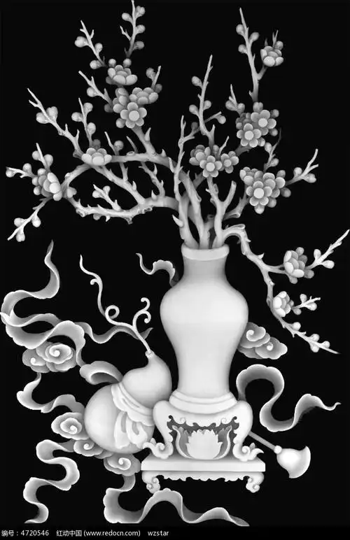 中国风花朵花瓶盆栽浮雕画其他素材免费下载_红动中国