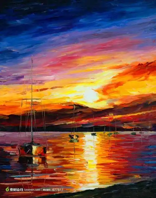 水粉画夕阳 水粉画夕阳西下的倒影