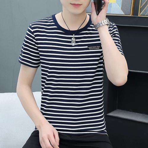 t恤条纹百搭潮流青年上衣高品质纯棉t修身 体恤衫 - 男装优惠券更优惠