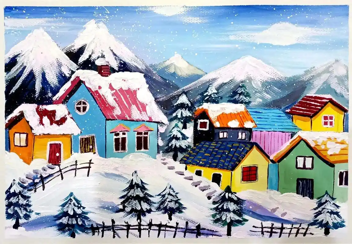 一起来画雪吧!儿童水粉绘画练习,适合 - 抖音