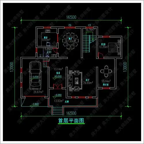 【六口之家】三层欧式别墅图纸 占地16.8x13.