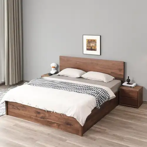 小户高箱床简约北欧1.8米胡桃主卧储物木床实木实木床