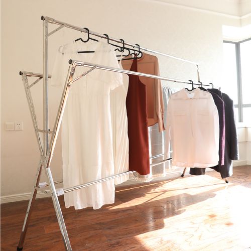 厂家不锈钢折叠晾衣架伸缩落地室外晒衣架阳台加粗衣杆室内置地