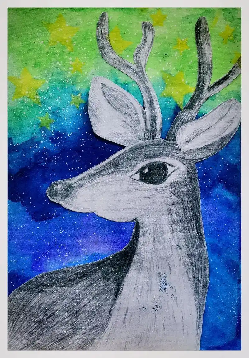 创意美术 #鹿 #线描 #水粉 #画画 - 抖音