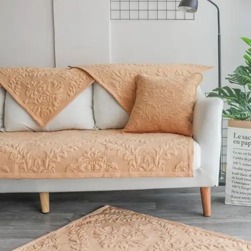 简约美式浮雕韩绣沙发垫马卡龙蓝色布艺坐垫防滑靠背巾罩四季通用