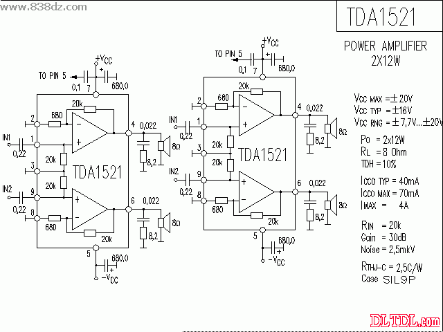tda1521功放电路图纸原理图