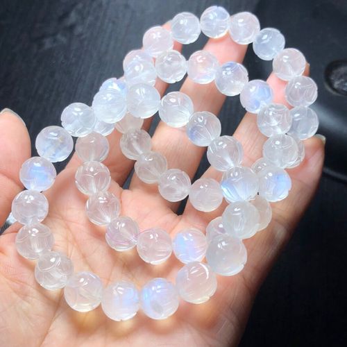 瓶凡天然蓝月光石莲花手链男女款水晶玻璃体强蓝光月光石手串守护 蓝