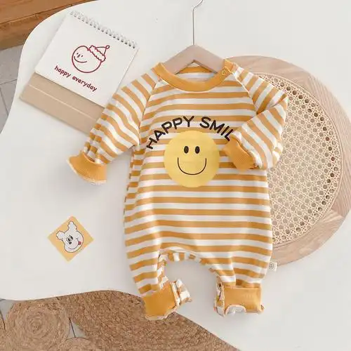 婴儿连体衣春秋02岁新生儿秋季衣服宝宝宝宝笑笑脸连体衣
