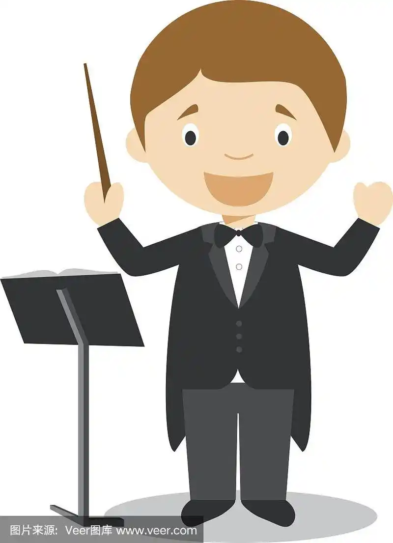 可爱的卡通矢量插图管弦乐队指挥