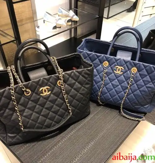 香奈儿带手柄的包2019新款chanel大号手提包购物袋3036cm灰色