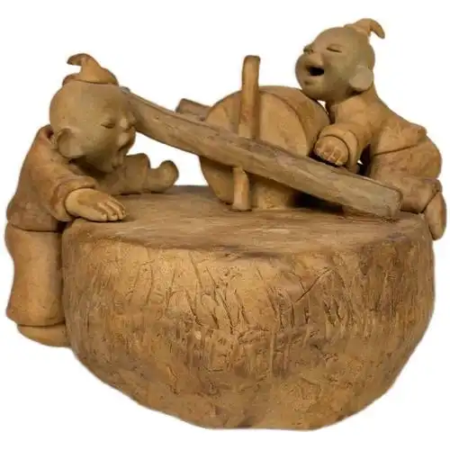 装饰陶艺工艺品手工土陶泥人童年人物陶泥泥人