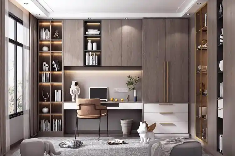 白色的柜门搭配黑色的开放格,加上不规则开放格设计造型,这样的书柜看