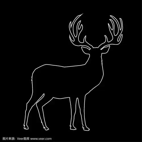 白色轮廓的驯鹿与大
