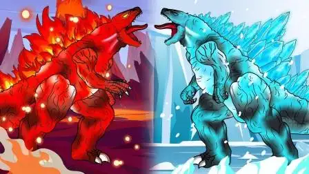 火元素哥斯拉从岩浆中苏醒,与冰元素哥斯拉大战