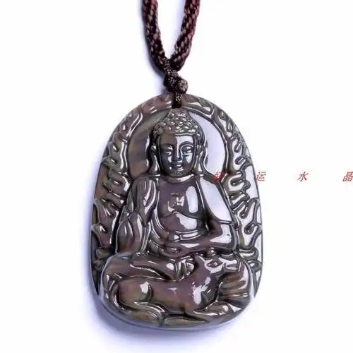 正品开光天然黑曜石生肖属狗守护神阿弥陀佛菩萨吉祥物本命佛吊坠