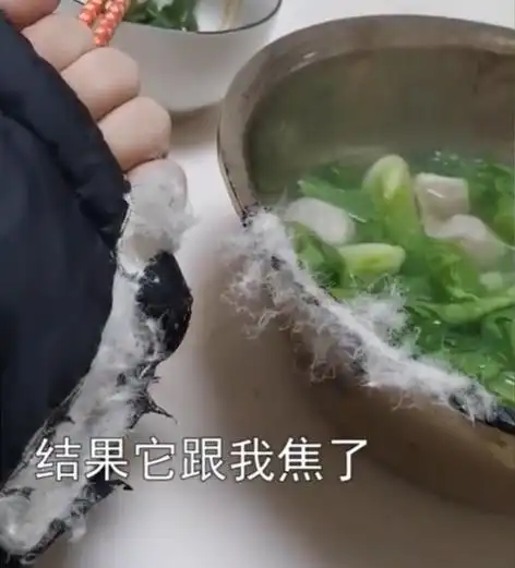 导读:女子为了省钱不买锅用盆煮菜,结果袖子遭殃了,让我们看一下是