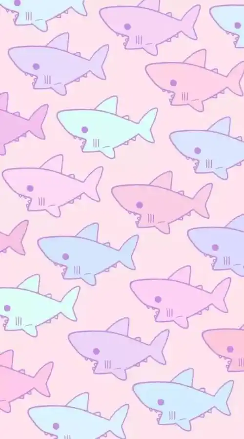 小鲨鱼可爱粉色平铺背景图壁纸锁屏