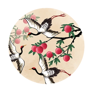 仙鹤寿桃图古风工笔画中国画插画