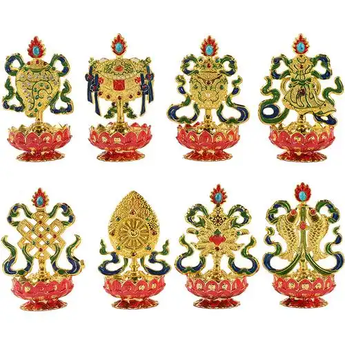 摆件八吉祥纯铜藏传密宗佛教用品八宝组合八瑞摆件