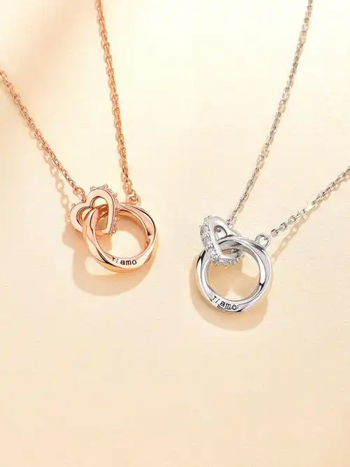 莫比乌斯环情侣项链一对男女 网红潮嘻哈爱心形双环圈吊坠锁骨链
