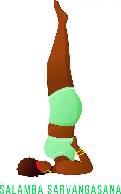 支持的 i>肩 /i>倒立.非裔美国人,黑皮肤的女人做瑜伽姿势.锻炼,健身.