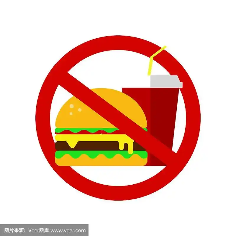 适当的营养,食物保健.不健康的产品,图标,标志没有快餐的网络.