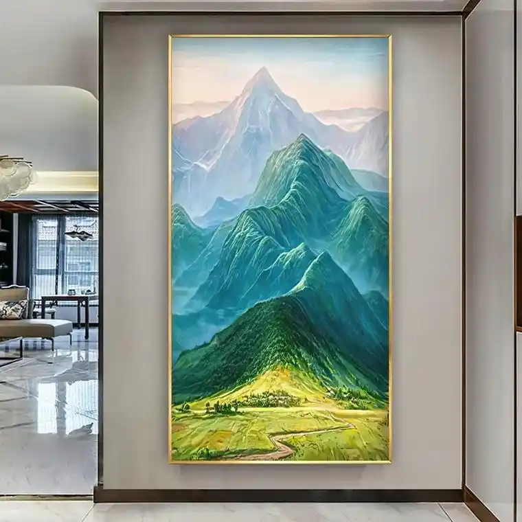 青山图靠山图西墙玄关挂画山水画聚宝盆装饰画#厂家直发 #墙布 - 抖音
