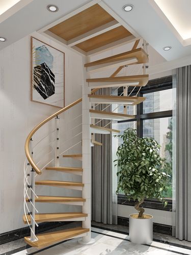 中柱旋转楼梯整体实木钢木室内踏步护栏定制扶手复式阁楼批量促销