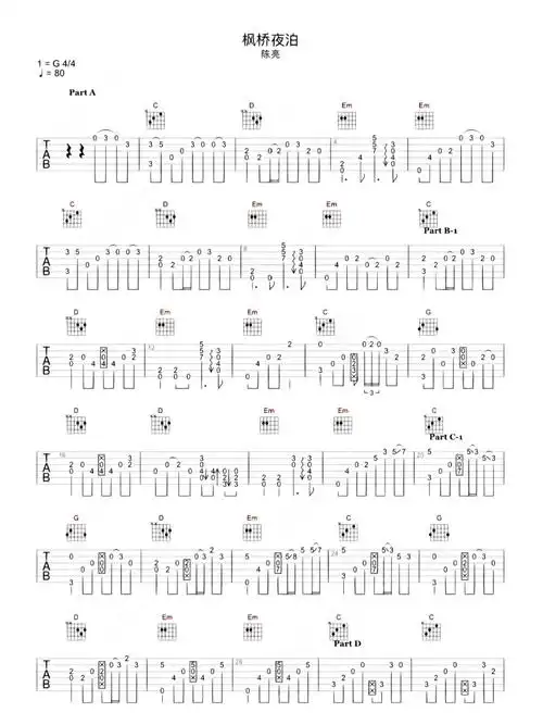 枫桥夜泊吉他指弹谱