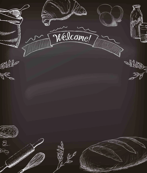 美食手绘菜单菜谱烘焙面包蛋糕法棍海报背景