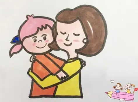 女儿与妈妈相拥简笔画