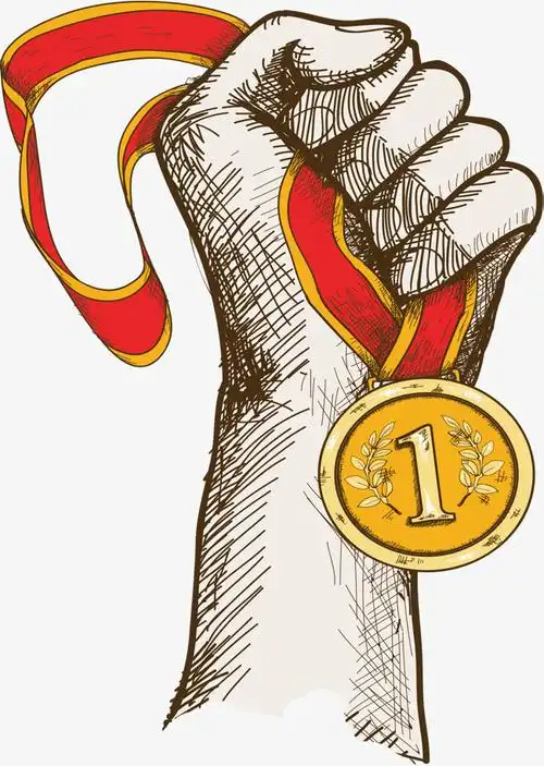 手绘风手拿冠军奖牌