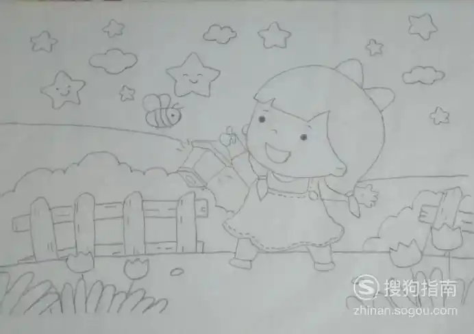 如何画提灯看星星的小女孩的简笔画优质