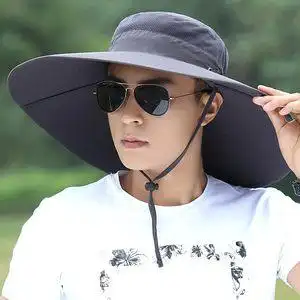 高端帽子男遮阳帽夏季大沿防晒草帽户外大檐渔夫太阳大帽檐0317x