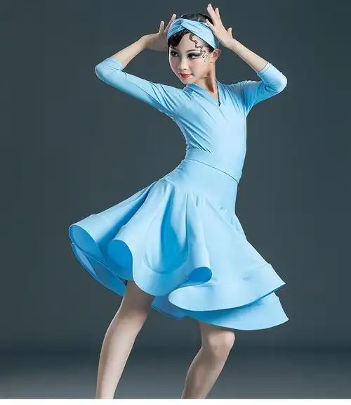 朵梦裳拉丁舞服装女童少儿规定比赛服女童艺考考级服大摆裙连体练功