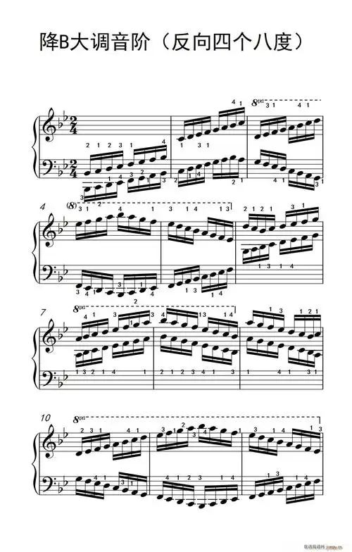 降b大调音阶反向四个八度儿童钢琴练习曲