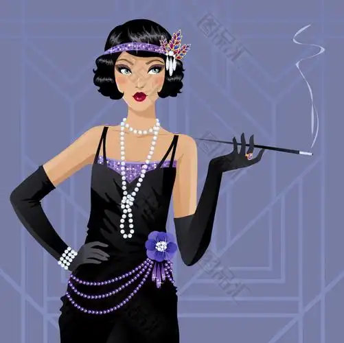图品汇 设计元素 卡通手绘 复古摩登女郎矢量上图作品的源文件由图品
