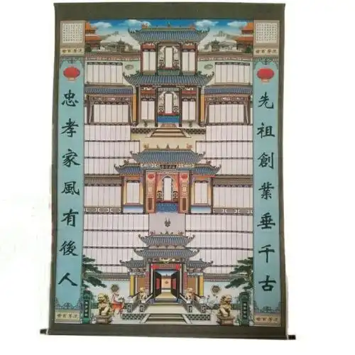新款布料家堂家谱轴子祖宗画像族谱世袭图中堂年画