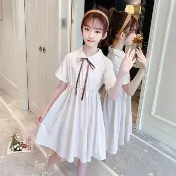 小裙子女童9-12岁儿童服装夏季小学院风裙小学生女孩外穿连衣裙中大童