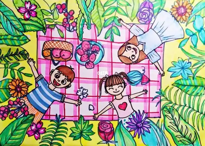 还可以认识很多的叶子和花卉哦#创意儿童画  #一起去郊游  #一起去