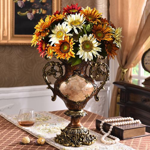 欧式复古奢华花瓶摆件向日葵仿真花花花插美式花瓶