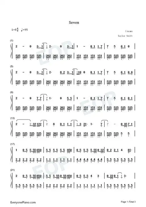 seven-taylor swift numbered musical notation preview 1