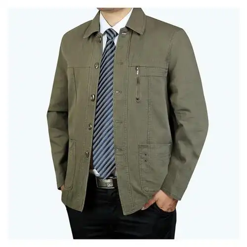 suntek休闲夹克男装中老年人春秋装大码上衣棉翻领爸爸装宽松男士外套