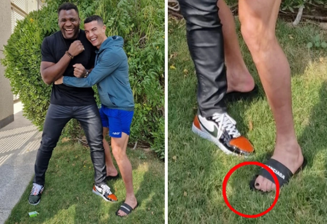 反差明显!c罗与黑人拳王搂抱自拍,露出黑色脚趾甲,小鸟依人