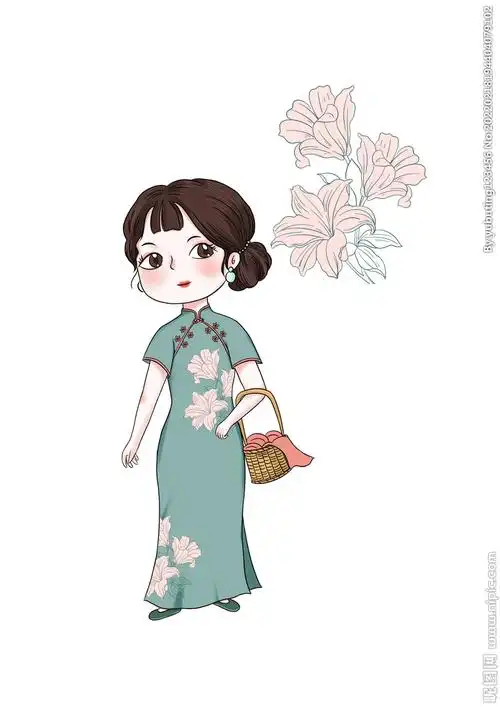q版卡通旗袍少女原创插画图片