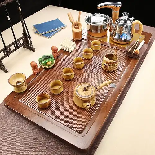 玻璃功夫茶具套装家用平板茶盘实木全自动一体烧水茶台整套电茶炉